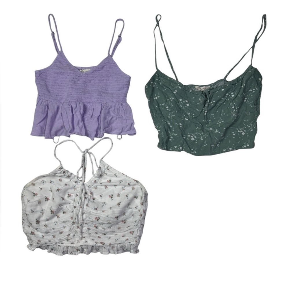 Purple, Green, and White Crop Tops